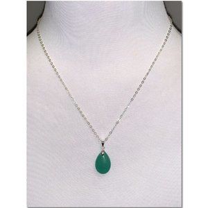 LBVYR Silver Emerald Green Stone Pendant Necklace EUC